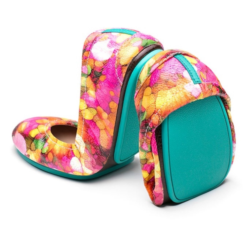Tieks Floral Multi-Color Ballet Flats with Teal Soles
